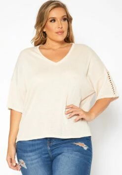 Asoph Plus Size Comfy Knit V Neck Tee Shirt