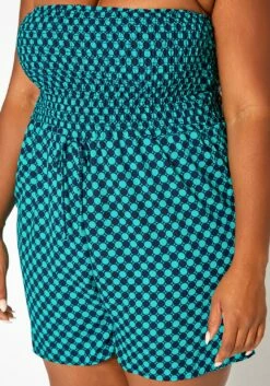 Asoph Plus Size Checker Dotted Print Tube Romper -Asoph Sales Shop 2018033 179 4