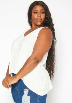 Asoph Plus Size Lace Hem V Neck Tank Top -Asoph Sales Shop 2018035 135 2