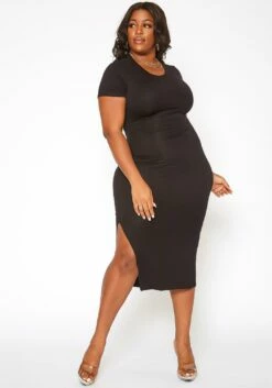 Asoph Plus Size Open Back Bodycon Midi Dress