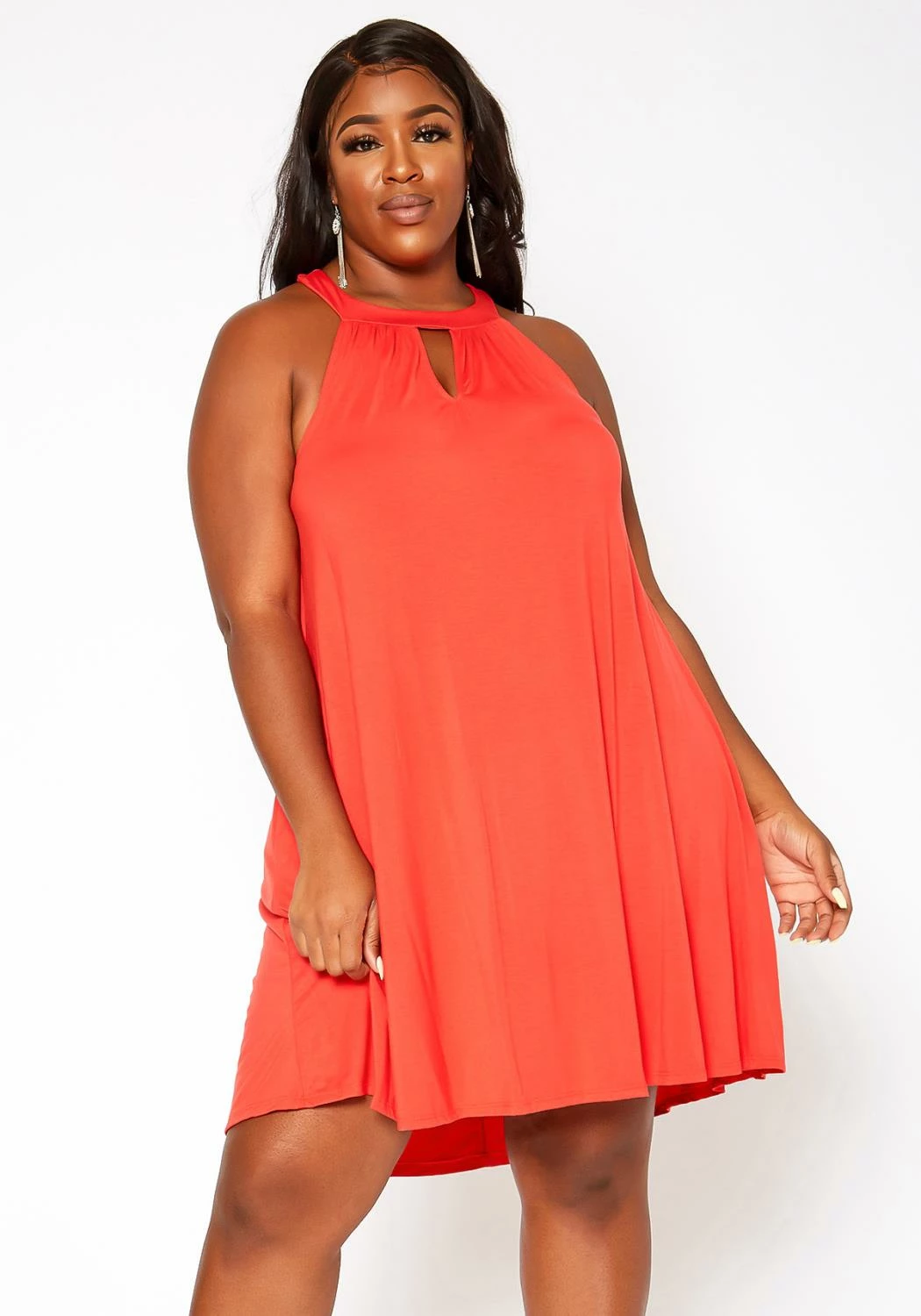 Asoph Plus Size Keyhole Front Flare Mini Dress 2 Asoph Plus Size Keyhole Front Flare Mini Dress - Image 2