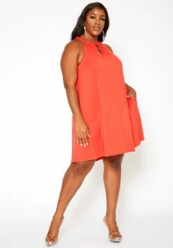 Asoph Plus Size Keyhole Front Flare Mini Dress