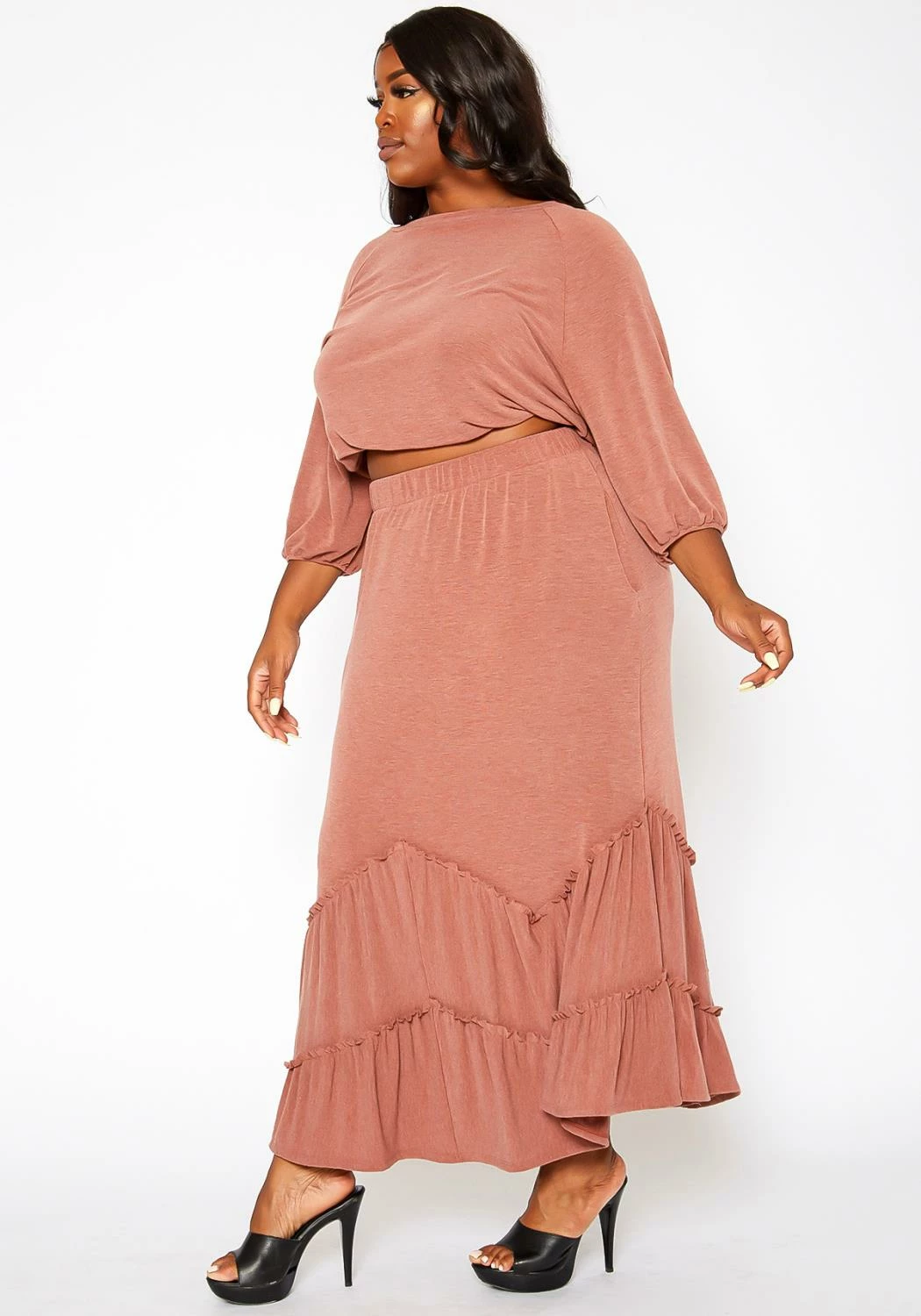 Asoph Plus Size Ruffle Trim Knit Maxi Skirt 3 Asoph Plus Size Ruffle Trim Knit Maxi Skirt - Image 3