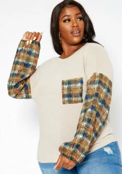 Asoph Plus Size Plaid Print Sweatshirt