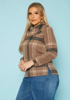 Plus Size Plaid Print Asymmetric Neck Sweater -Asoph Sales Shop 2018299 190 2