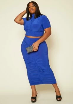 Asoph Plus Size Ruched Design Two Piece Set