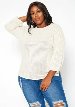 Asoph Plus Size Waffle Knit Open Back Sweater