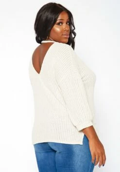 Asoph Plus Size Waffle Knit Open Back Sweater -Asoph Sales Shop 2018421 319 3