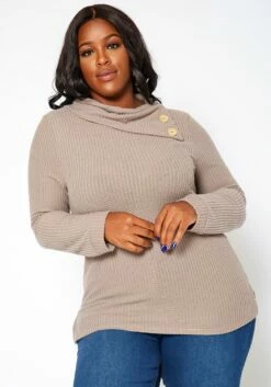 Asoph Plus Size Asymmetric Cowl Neck Sweater
