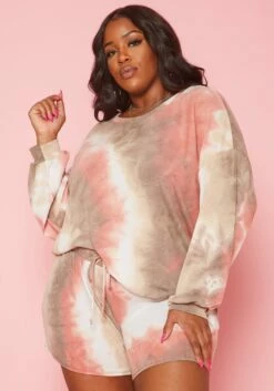 Plus Size Subtle Tie Dye Two Piece Set