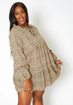 Asoph Plus Size Dotted Print Flare Mini Dress