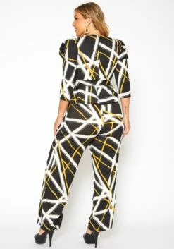 Asoph Plus Size Grid Striped Peplum Top & Straight Pants Set -Asoph Sales Shop 2018604 001 3