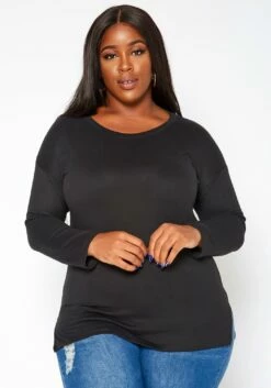 Asoph Plus Size Casual Crew Neck Long Sleeve Top