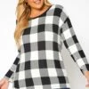 Asoph Plus Size Plaid Print Long Sleeve Top