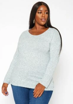 Asoph Plus Size Casual Knit Long Sleeve Top