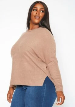 Plus Size Solid Waffle Knit Sweater