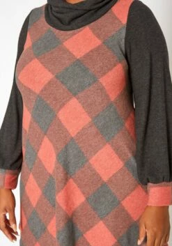 Plus Size Plaid Print Funnel Neck Mini Dress -Asoph Sales Shop 2018802 110 4