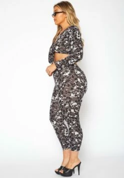 [Special Price] Plus Size Leopard Print Tie Front Crop Top & Leggings Set -Asoph Sales Shop 2018907 001 2