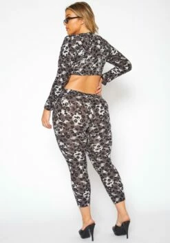 [Special Price] Plus Size Leopard Print Tie Front Crop Top & Leggings Set -Asoph Sales Shop 2018907 001 3