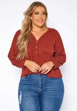 Plus Size Long Sleeve Peplum Top