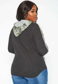 Plus Size Pattern Splice Hooded Sweater -Asoph Sales Shop 2019033 001 3