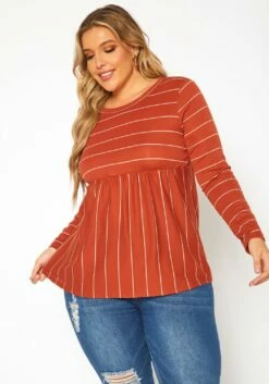Plus Size Striped Print Flare Top