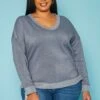 Plus Size Casual V Neck Long Sleeve Top