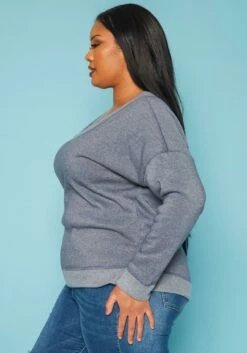 Plus Size Casual V Neck Long Sleeve Top -Asoph Sales Shop 2019282 117 2