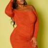 Plus Size Shimmer Drawstring Hem Bodycon Mini Dress