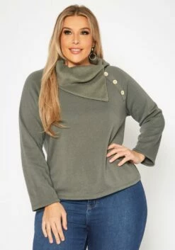 Plus Size Asymmetric Collar Neck Sweater