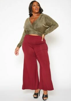 Plus Size Solid High Waist Flare Pants