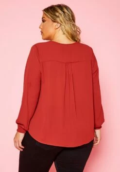 Plus Size V Neck Pocket Hem Long Sleeve Blouse -Asoph Sales Shop 2019925 006 4