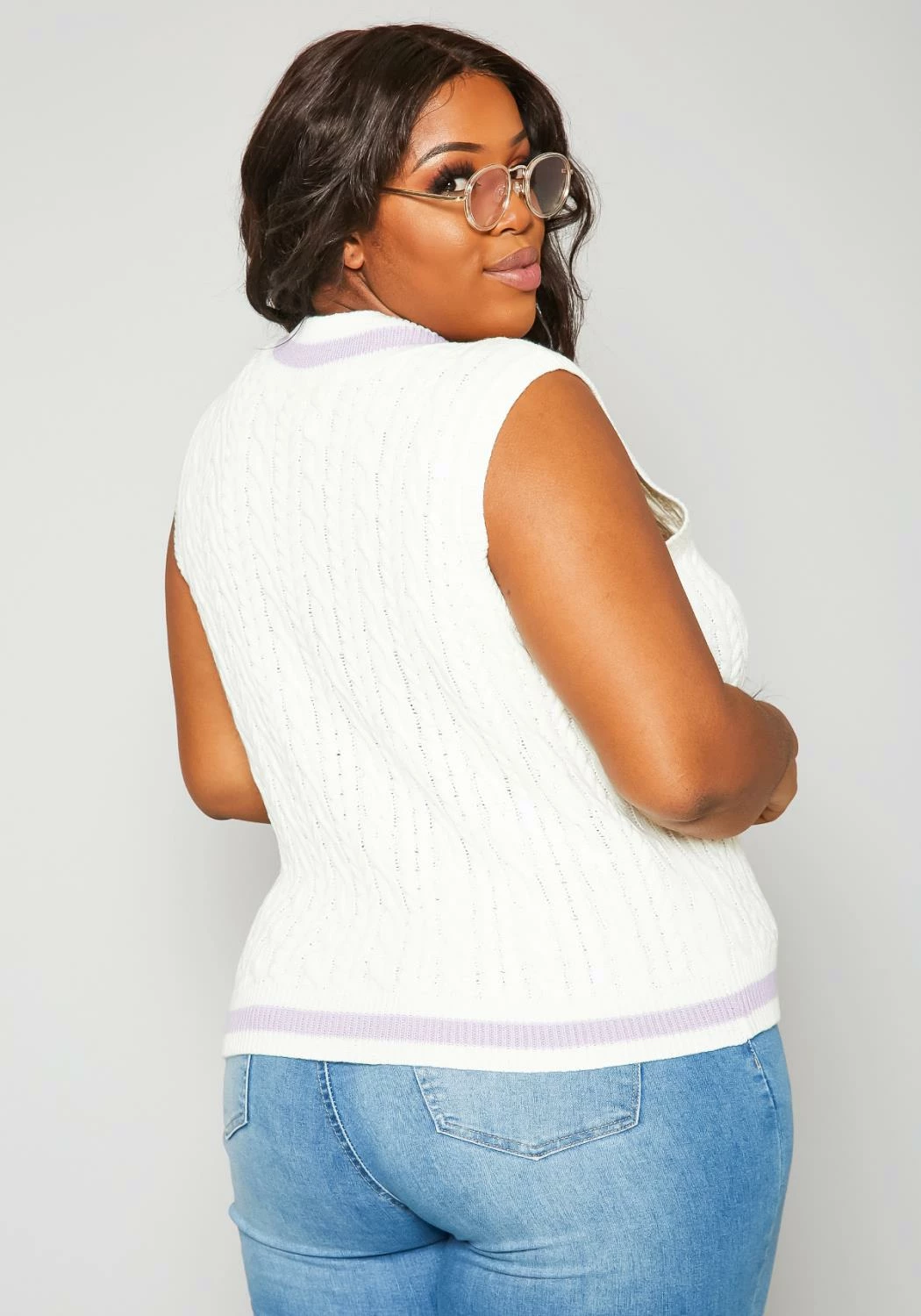 Plus Size Cable Knit Varsity Top 4 Plus Size Cable Knit Varsity Top - Image 4