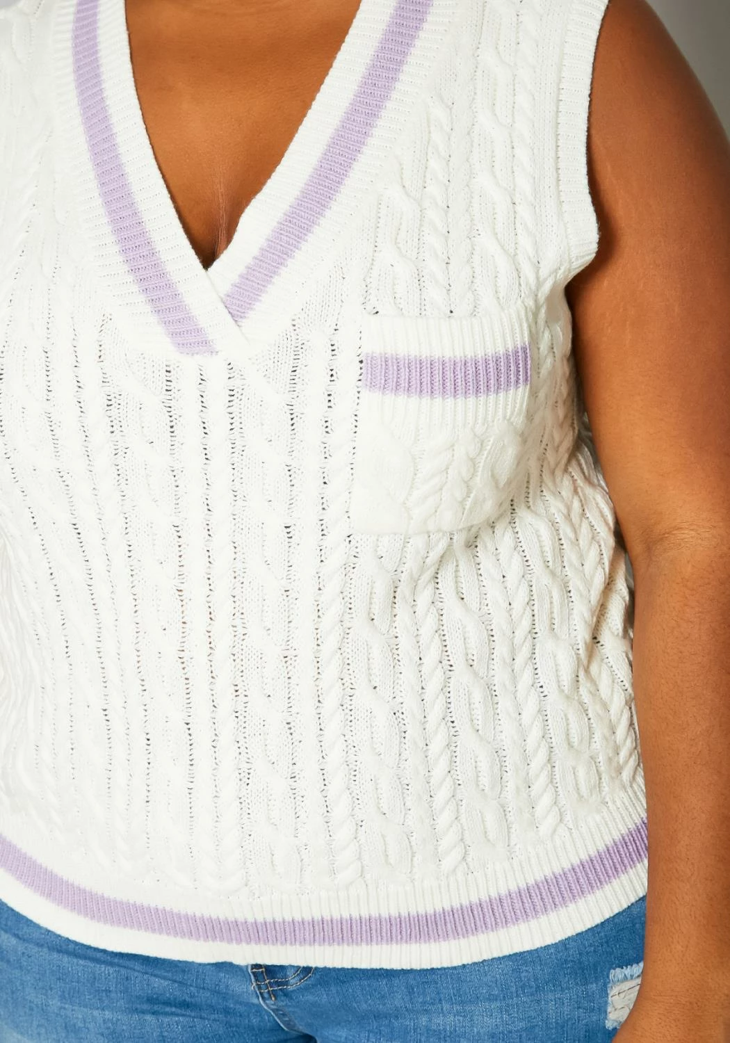 Plus Size Cable Knit Varsity Top 5 Plus Size Cable Knit Varsity Top - Image 5