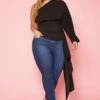 Plus Size One Sleeve Drape Hem Blouse