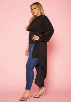Plus Size One Sleeve Drape Hem Blouse -Asoph Sales Shop 2020202 001 2
