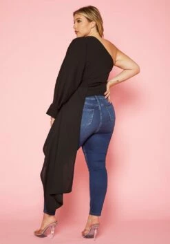 Plus Size One Sleeve Drape Hem Blouse -Asoph Sales Shop 2020202 001 3