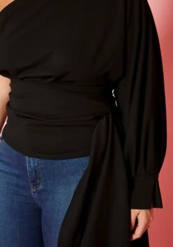 Plus Size One Sleeve Drape Hem Blouse -Asoph Sales Shop 2020202 001 4