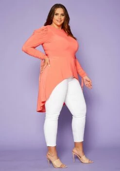 Plus Size High-Low Ruched Puffed Sleeves Top -Asoph Sales Shop 2020422 001 4