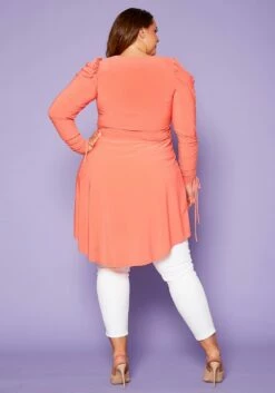 Plus Size High-Low Ruched Puffed Sleeves Top -Asoph Sales Shop 2020422 001 5