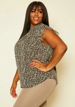 Pleione Plus Size Floral Print Mock Neck Short Sleeve Top -Asoph Sales Shop 2020440 002 3