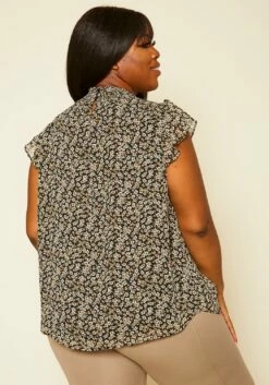 Pleione Plus Size Floral Print Mock Neck Short Sleeve Top -Asoph Sales Shop 2020440 002 4