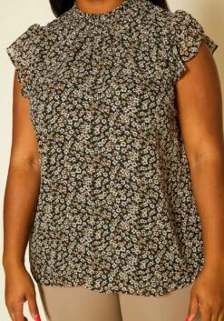 Pleione Plus Size Floral Print Mock Neck Short Sleeve Top -Asoph Sales Shop 2020440 002 5