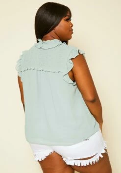 Pleione Plus Size Shirred Ruffle Sleeve Tank Top -Asoph Sales Shop 2020451 001 4