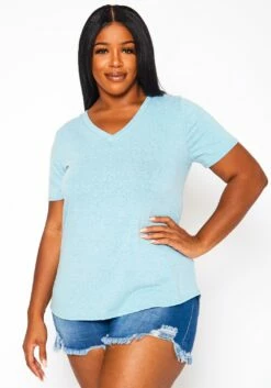 Plus Size V-Neck Basic Blouse