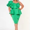 Plus Size Ruffle One Sleeve Peplum Dress