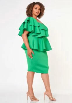 Plus Size Ruffle One Sleeve Peplum Dress -Asoph Sales Shop 2020755 006 3