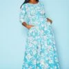Plus Size Fit & Flare Floral Print Belted Maxi Dress