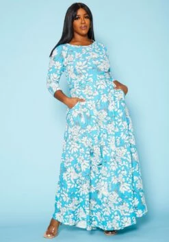 Plus Size Fit & Flare Floral Print Belted Maxi Dress