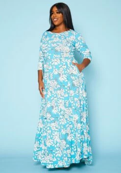 Plus Size Fit & Flare Floral Print Belted Maxi Dress -Asoph Sales Shop 2020893 002 3